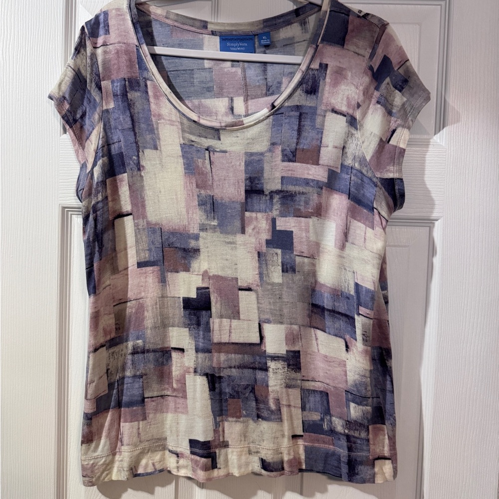 Simply Vera Vera Wang Multicolor Geometric Short Sleeve Top